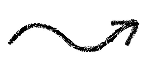 Hand drawn simple arrow drawn with wax crayon, chalk or charcoal. Uneven dry texture for underlining highlighting. Pencil drawn lines, strikethrough, grungy vector isolated on white