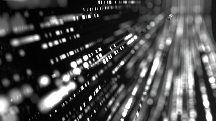 Obraz premium Black and White Lines of Random Code Falling Down Like in The Matrix, Creating a Digital Rain Effect