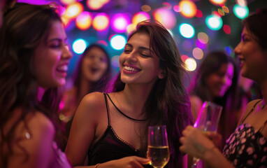 young indian woman group enjoying party at night - Powered by Adobe