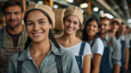 Obraz premium happy women working at textile factory