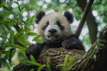 Obraz premium Panda on a bamboo tree