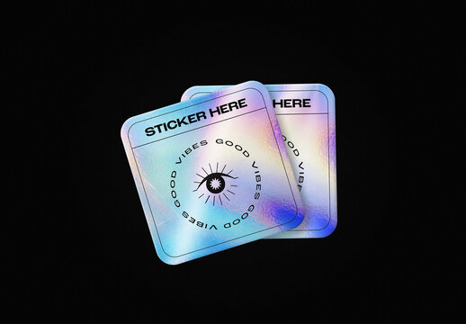 Square Holographic Sticker Mockup