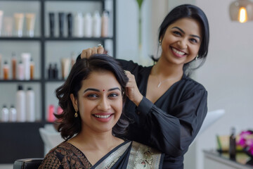 young indian woman sitting at hair salon