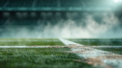 Foggy stadium scene with green background and toxic smoke, creating a dirty, poisoned environment with floating dust and an unpleasant smell.