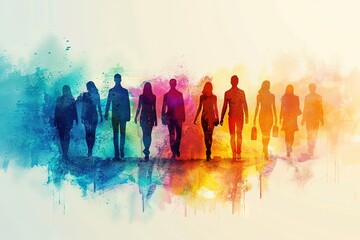 Silhouettes of People in a Cityscape business women colorful figure illustration