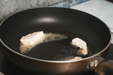 Butter is melted in a pan