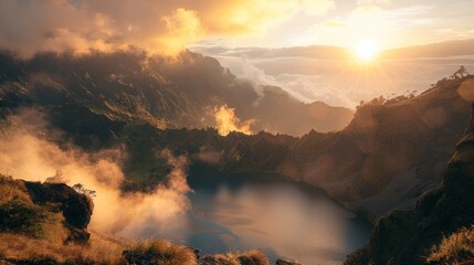 early morning sunrise on Mount Rinjani, on the island of Lombok Indonesia
