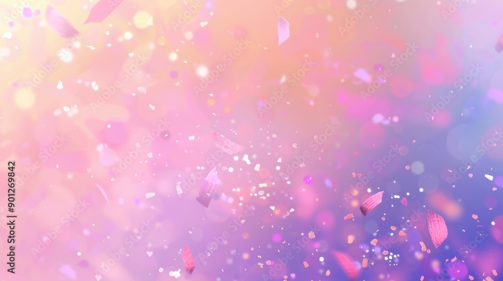 Poster abstract background with pastel-colored confetti floating in a soft, dreamy light, creating a whimsi