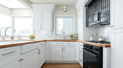 Fototapeta premium A stylish kitchen featuring a sleek oven range hood.