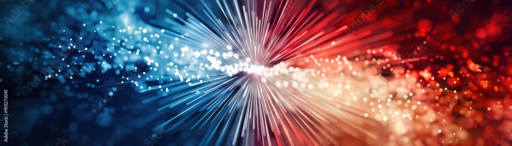Poster dynamic abstract background featuring vibrant rays of light in red and blue, perfect for technology 
