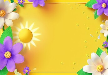 Colorful Flowers on Yellow Background