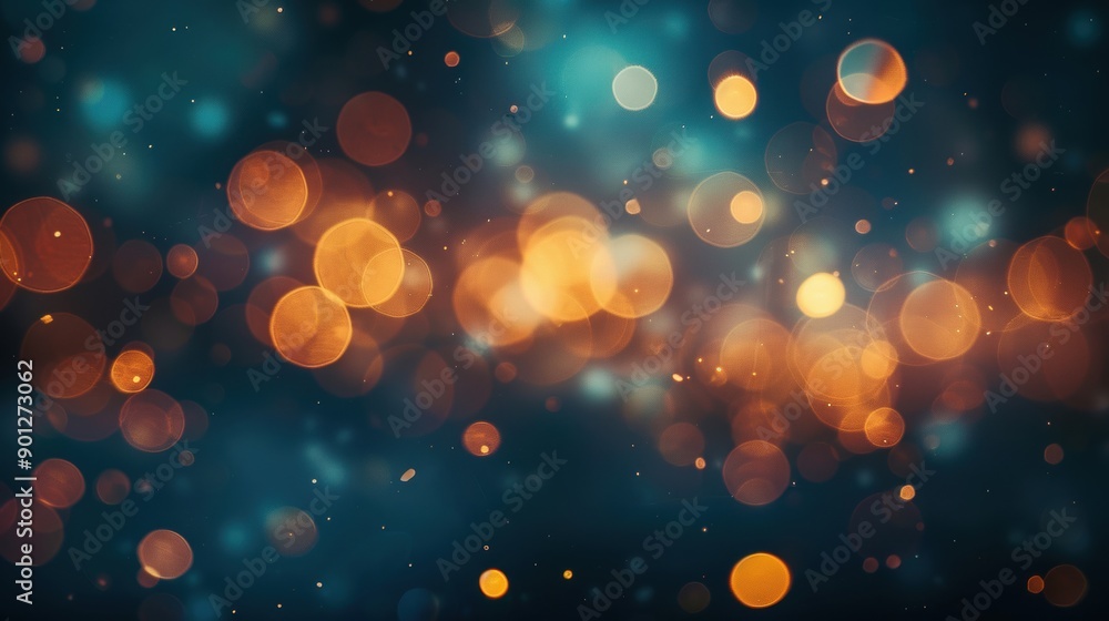 Aufkleber abstract image of bokeh lights in blue and orange hues, creating a dreamy and festive atmosphere wit