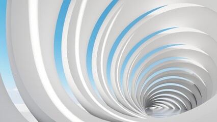 Abstract architecture background white round tunnel 3d render