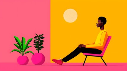 Mindful Moments: Embracing Emotional Wellness in Self-Care Triadic Color Scheme Cartoon Drawing