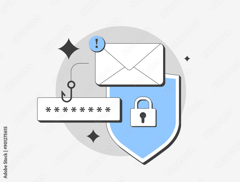 Poster e-mail phishing attack concept. digital online cyberattack with fraudulent scam emails that contain 