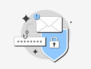 E-mail phishing attack concept. Digital online cyberattack with fraudulent scam emails that contain web links to malicious websites. Malware scam isolated on white background vector illustration © bestforbest