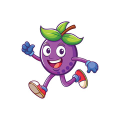 fun grape character running vector cartoon illustration