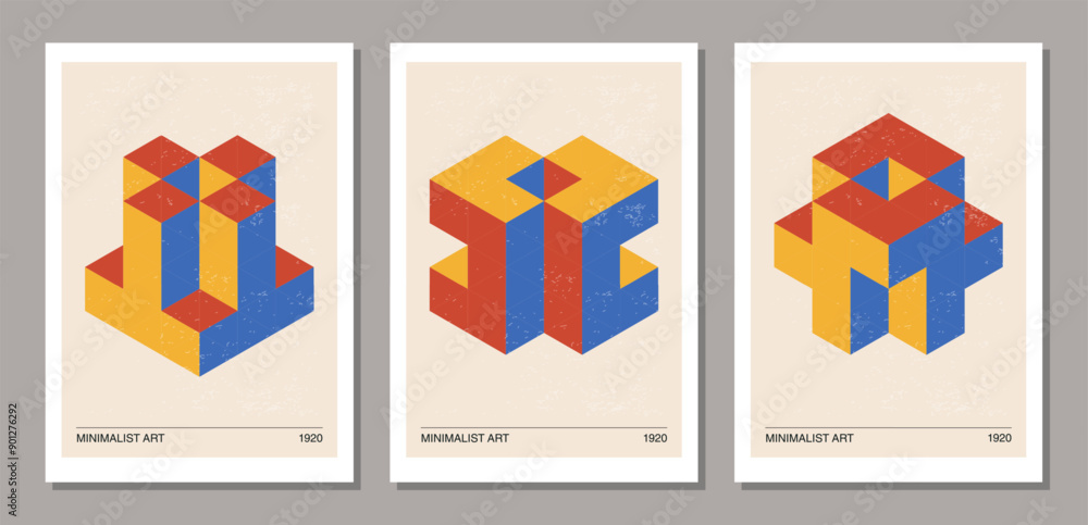 Sticker set of minimal 20s geometric design posters