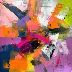 Obraz premium Abstract Painting with Vibrant Colors and Geometric Shapes