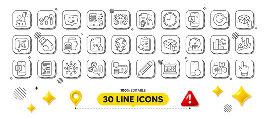 Customer satisfaction, Ab testing and Hold box line icons pack. 3d design elements. Qr code, Weather phone, Inspect web icon. Reload, Yummy smile, Flash memory pictogram. Vector