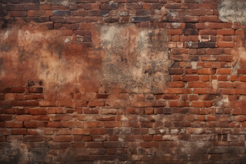 Processed collage of obsolete red brock masonry wall texture. Background for banner, backdrop