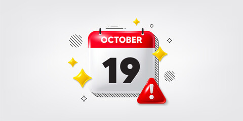 Calendar date of October 3d icon. 19th day of the month icon. Event schedule date. Meeting appointment time. 19th day of October. Calendar month date banner. Day or Monthly page. Vector