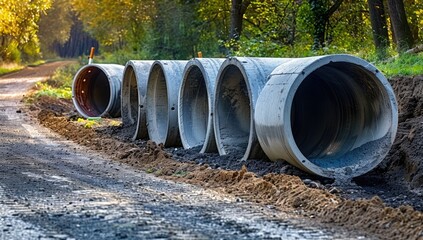Large Concrete Pipes on Construction Site