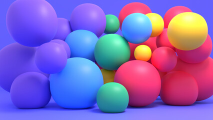 3d rendered abstract rainbow balls on the ground.