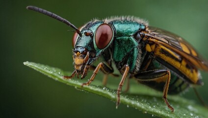 Naklejka premium bug on a green leaf