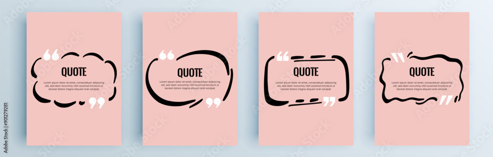 Aufkleber quote frames blank templates set. text in brackets, citation empty speech bubbles, quote bubbles. te