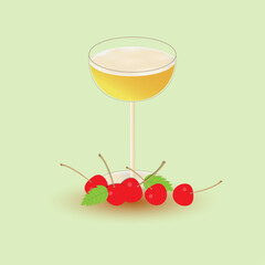  Martini glass with cherry, champagne, white wine