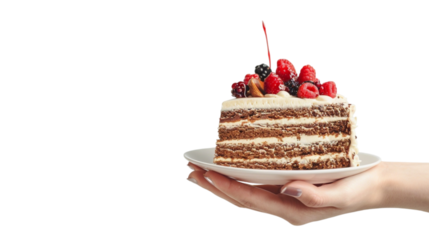 hand holding a cake isolated on transparent background