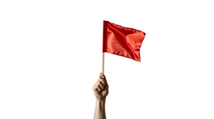 hand holding a red flag isolated on transparent background