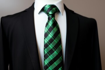 Eye-catching Tie green black. Businessman elegant suit accessory clothing. Generate ai