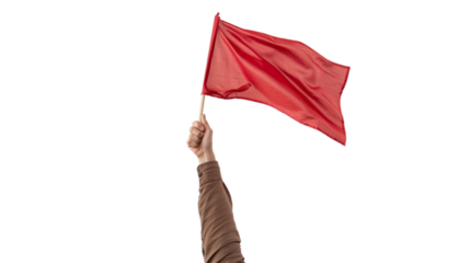 hand holding a red flag isolated on transparent background