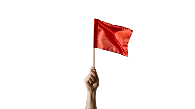 hand holding a red flag isolated on transparent background