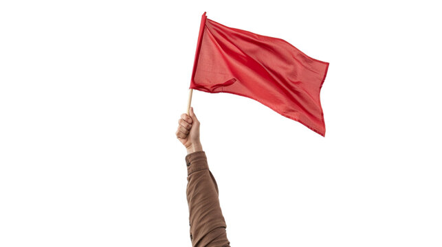 hand holding a red flag isolated on transparent background