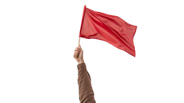 hand holding a red flag isolated on transparent background