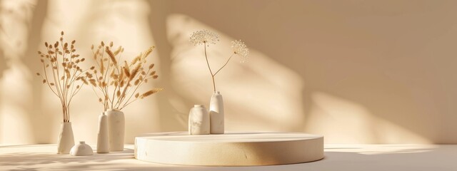 Minimalist terracotta background. flower plant pots vase. Wall scene mockup product for showcase. Promotion background.