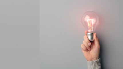 A minimalist composition featuring a single gray lightbulb against a soft gray background, with ample copy space for adding text or graphics. The image conveys simplicity and innovation, ideal for