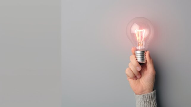 A minimalist composition featuring a single gray lightbulb against a soft gray background, with ample copy space for adding text or graphics. The image conveys simplicity and innovation, ideal for