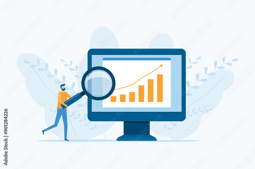 Aufkleber flat business people analytics and monitoring investment and finance report graph on monitor concept
