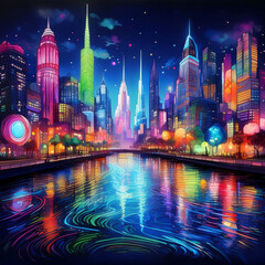 Obraz premium 도시 야경 일러스트