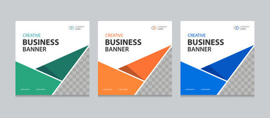 Set of Editable square business web banner design template. Suitable for social media post, instagram story and web ads. Vector illustration with Space to add pictures.
