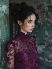 Lavender jacquard sundress, French lace