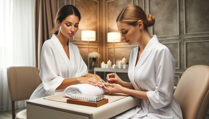 Relaxing spa treatment with a luxurious manicure session in an elegant and serene setting designed for your enjoyment