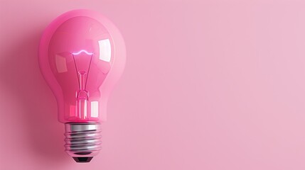 A close-up shot of a glowing pink lightbulb against a soft, neutral background, with plenty of copy space for adding text or graphics. The image symbolizes ideas, creativity, and innovation.