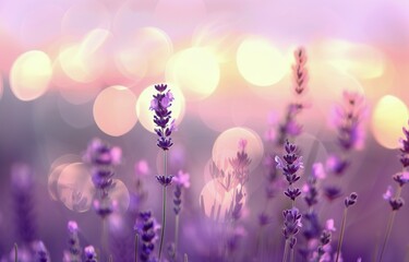 Naklejka premium Lavender Field At Sunset