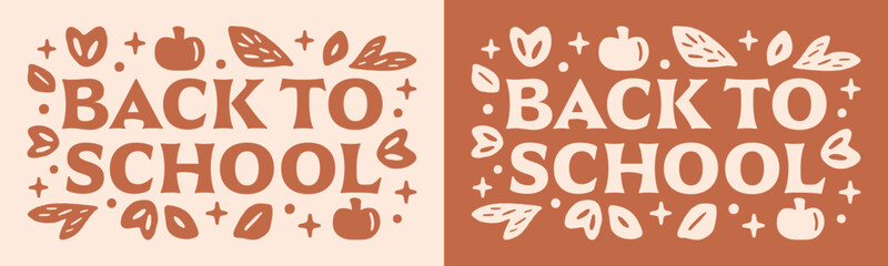 Back to school fall season banner header rectangular card sticker poster printable decor vintage retro witchy academia cottagecore aesthetic natural pumpkins autumn leaves illustration cut file.