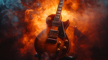 Naklejka premium photo of a classical guitar with light smoke in the background